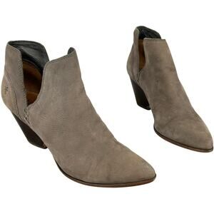 Frye Boots Womens 9.5M Reina Cutout Bootie Gray Nubuck Chunky Block Heel Western